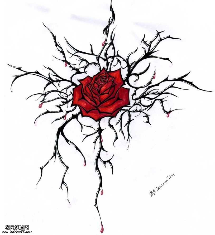 漂亮的玫瑰纹身图案