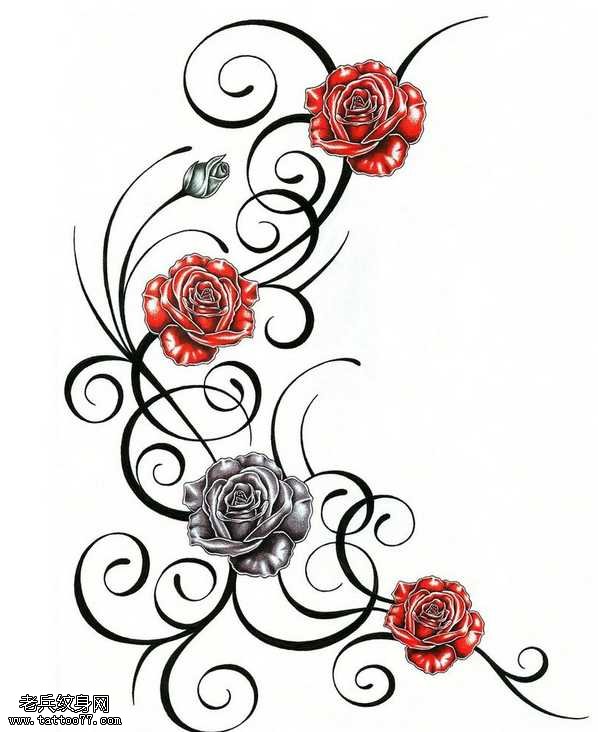 手稿玫瑰纹身图案