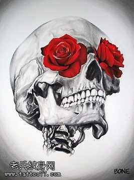 手稿骷髅玫瑰纹身图案