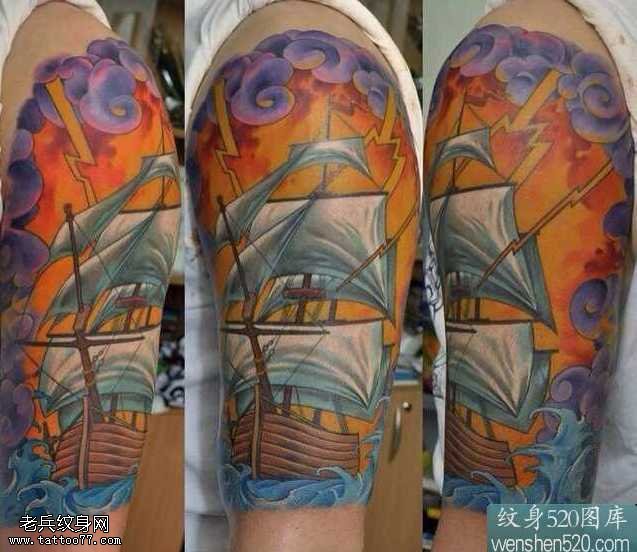 胳膊多风格船纹身图案