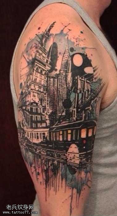 胳膊美丽房子纹身图案