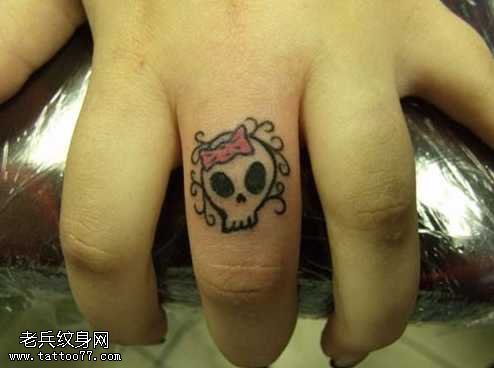 手指骷髅头纹身图案
