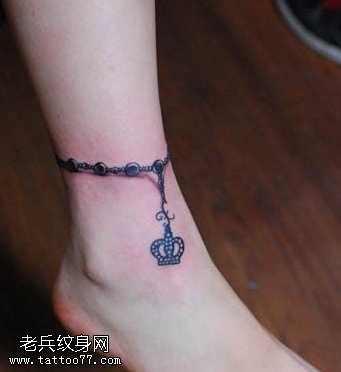 腿部精美漂亮的脚链纹身图案