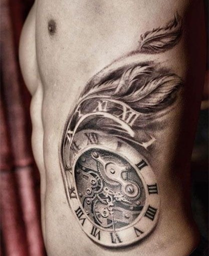 个性钟表时钟腰部纹身图案大全
