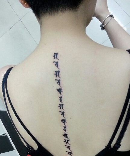 时尚的背部长条梵文纹身