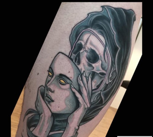 手臂上潮流个性的骷髅纹身图案