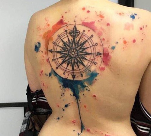 背部漂亮唯美的泼墨水彩纹身图案