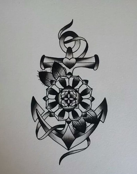 大气时尚的船锚纹身手稿素材