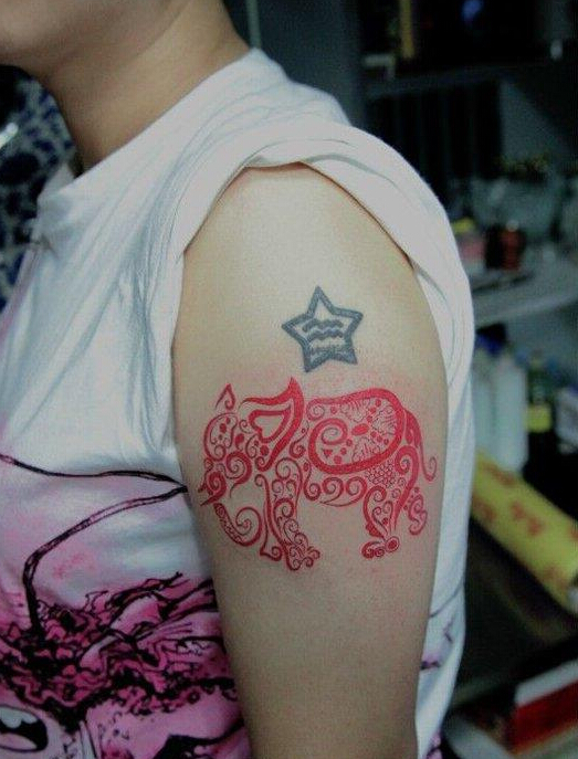 手臂新潮漂亮的图腾大象纹身图案