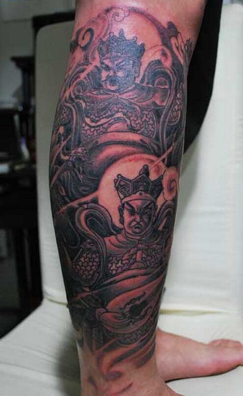 腿部霸气的四大天王纹身