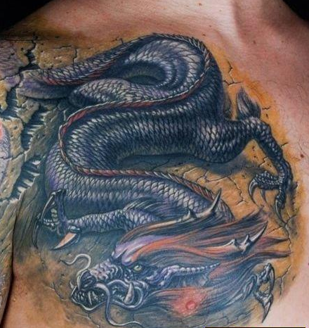 胸部超帅的3D龙纹身图案