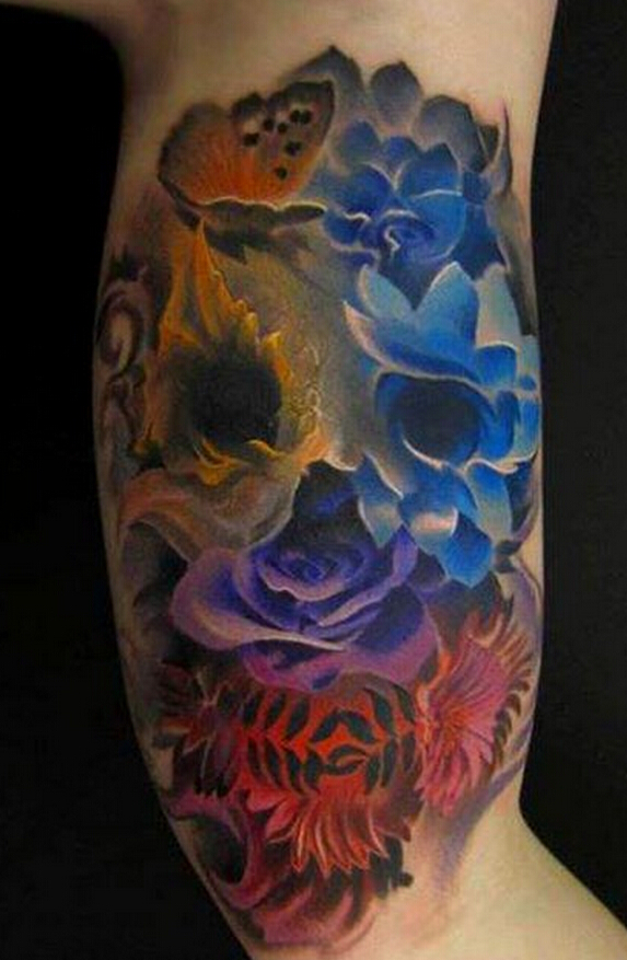 玫瑰花骷髅纹身图案