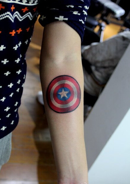 胳膊美国队长盾牌纹身图案