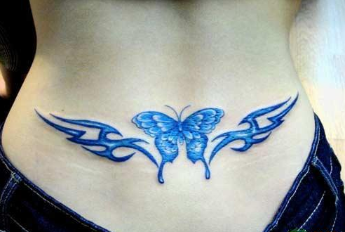 适合女子的蓝色蝴蝶纹身图案