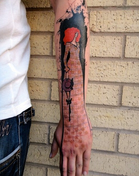 手部特别风格裂缝中的女人纹身图案