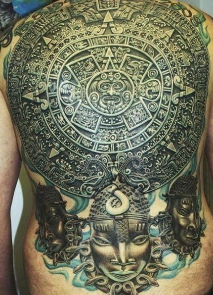 满背图腾面具纹身图案