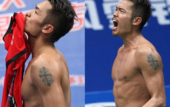 奥运冠军林丹手臂十字架刺青