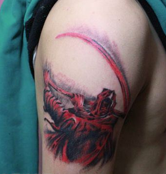 手臂超酷的彩色死神纹身图案