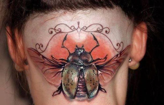 头部甲壳虫精美纹身