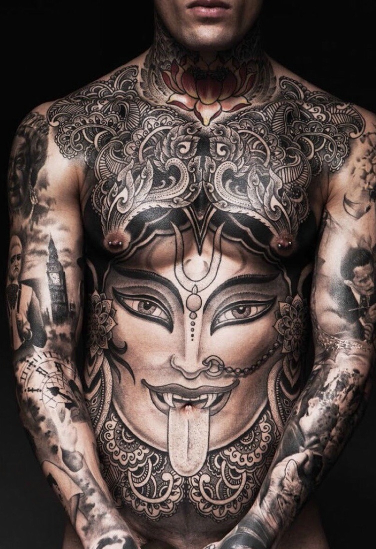 野性狂妄的满身邪恶图腾刺青