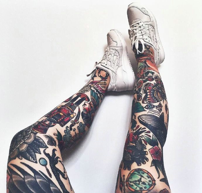 夺夺逼人的时尚花腿纹身