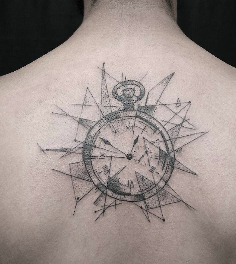 时间和几何点刺的个性图腾纹身