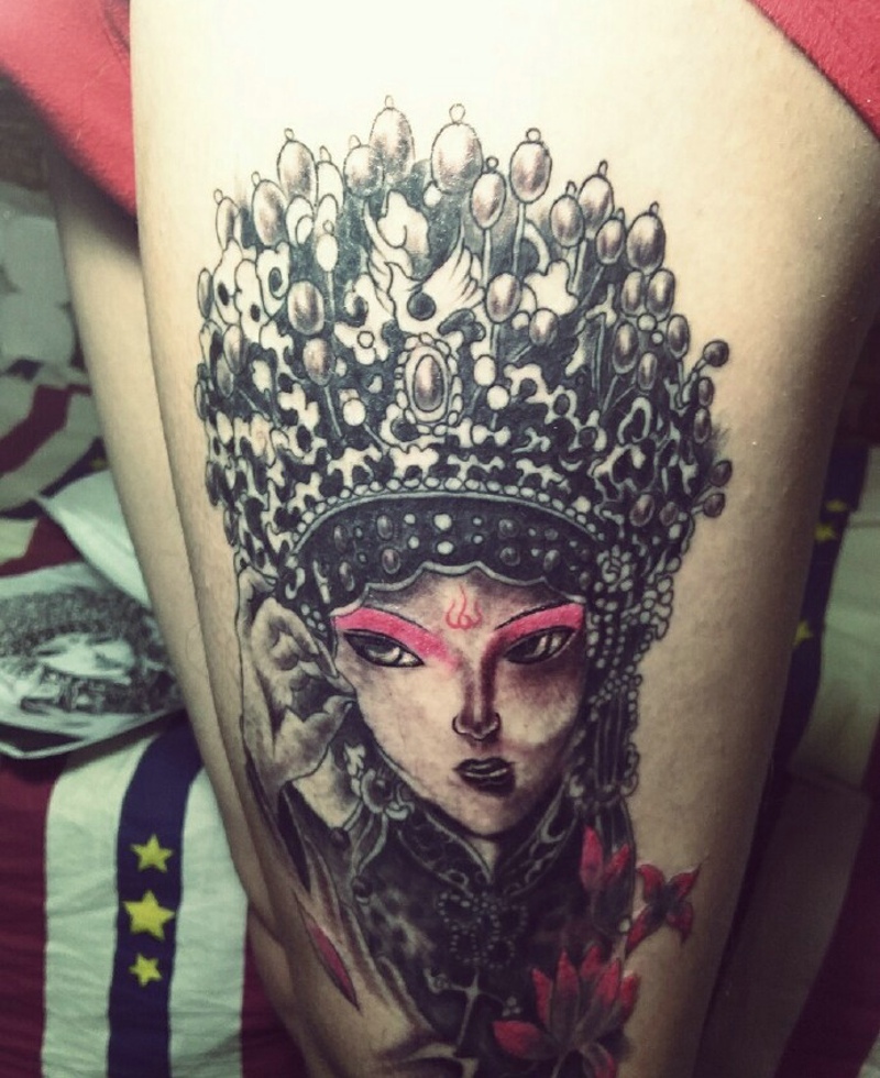 花枝招展的腿部漂亮花旦纹身