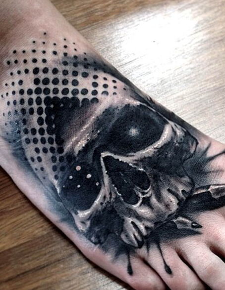 脚背上个性骷髅纹身图案