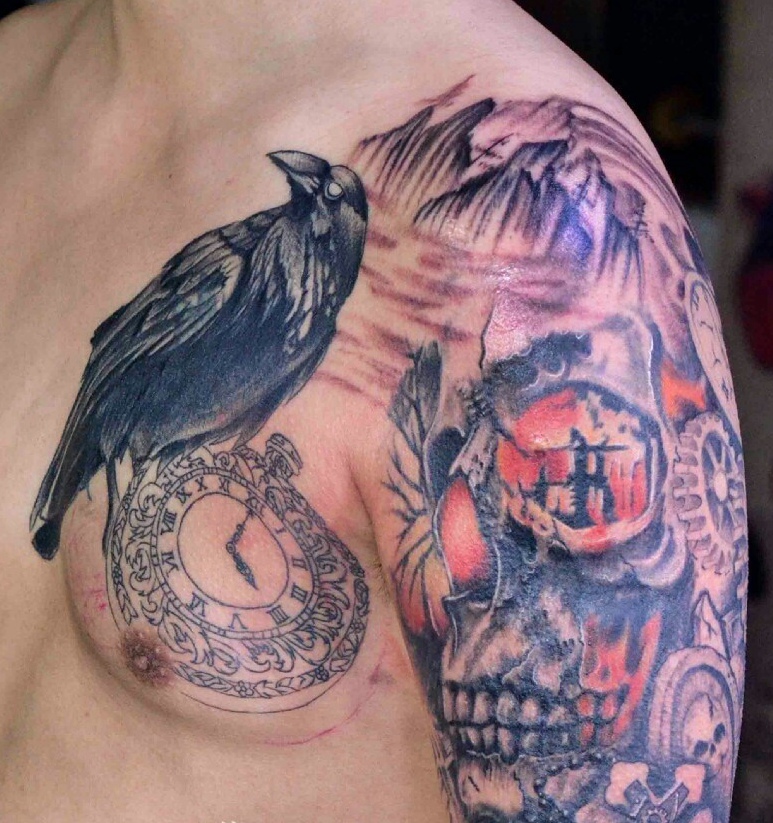 现代派个性半甲彩色纹身图片