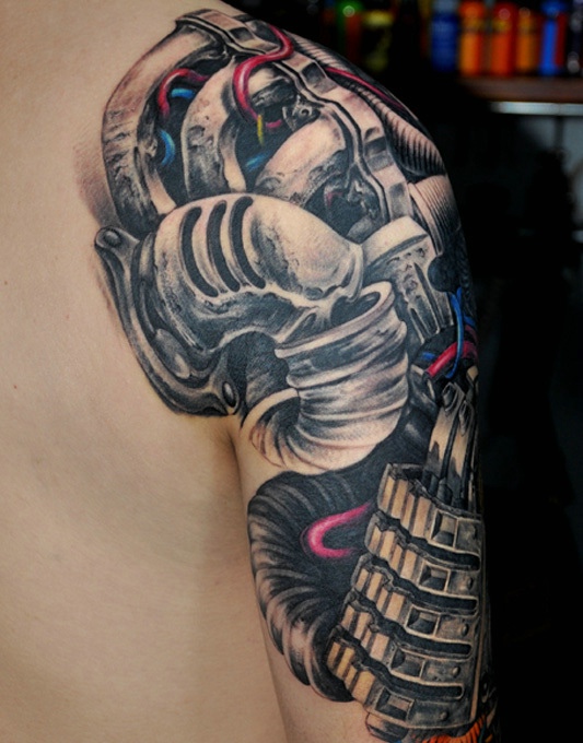 机械半甲纹身图案男人味十足