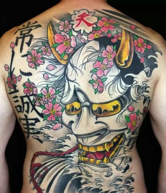 满背日式花色大般若纹身图案
