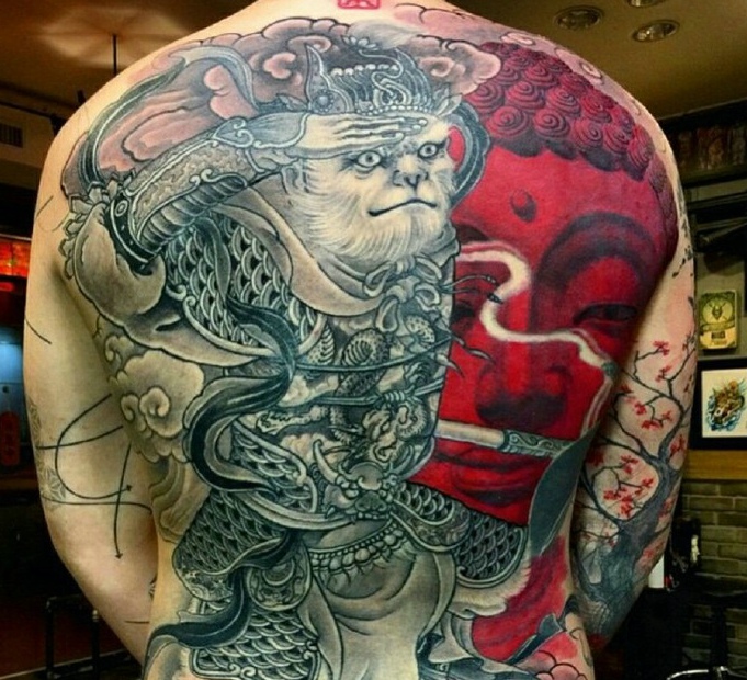 一组满背日式图腾纹身图案个性张扬