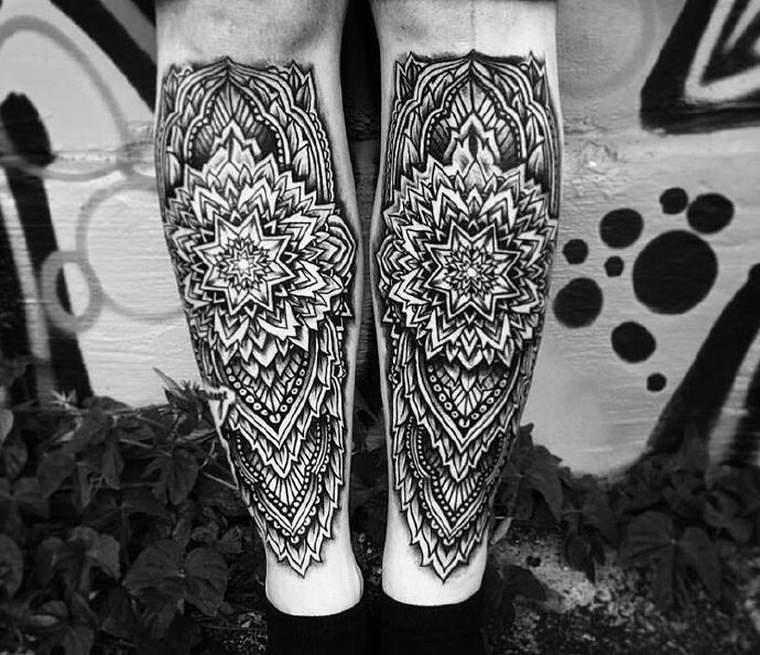一组对称梵花曼达拉纹身图片时尚大方