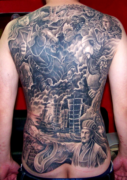 满背三国火烧赤壁纹身图案