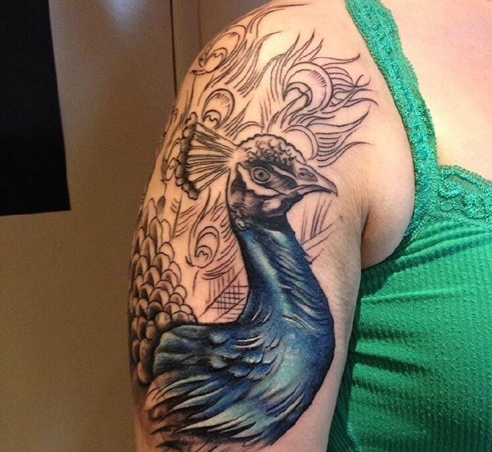 几款彩色孔雀纹身图案美美哒