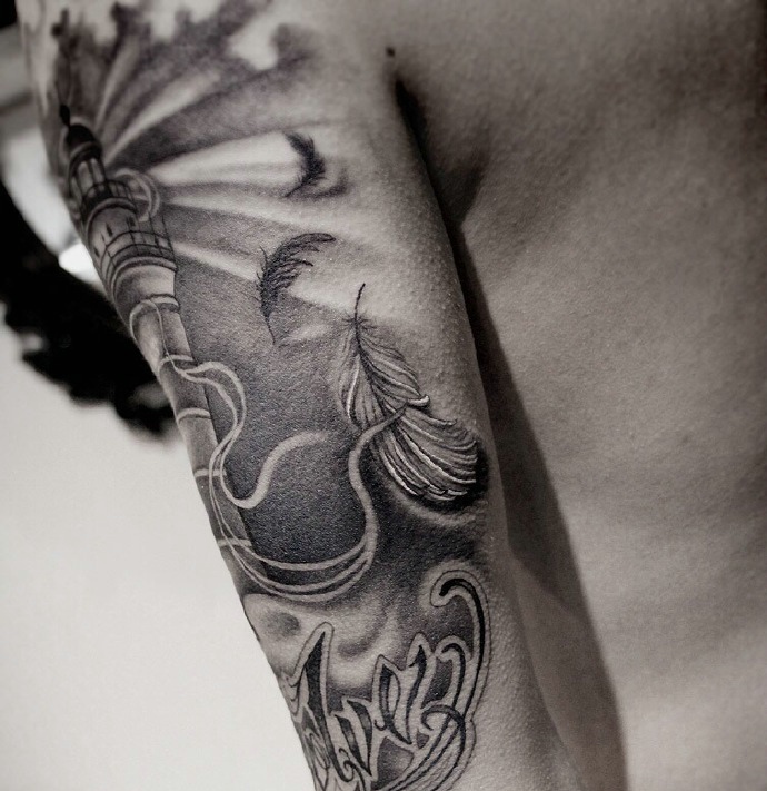 一组黑灰风格的图腾纹身图案酷酷的