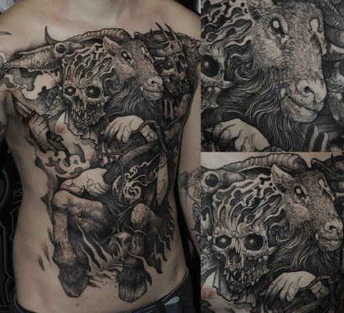 经典蛇神骷髅纹身图案