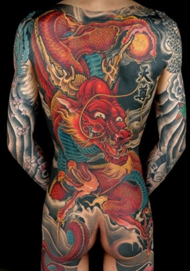 满背龙中文字纹身图案
