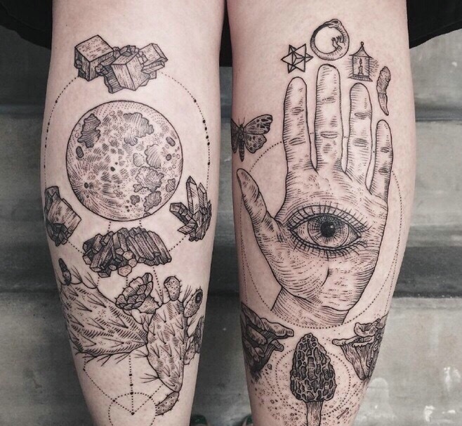 几款很有艺术感的黑灰图白纹身图案