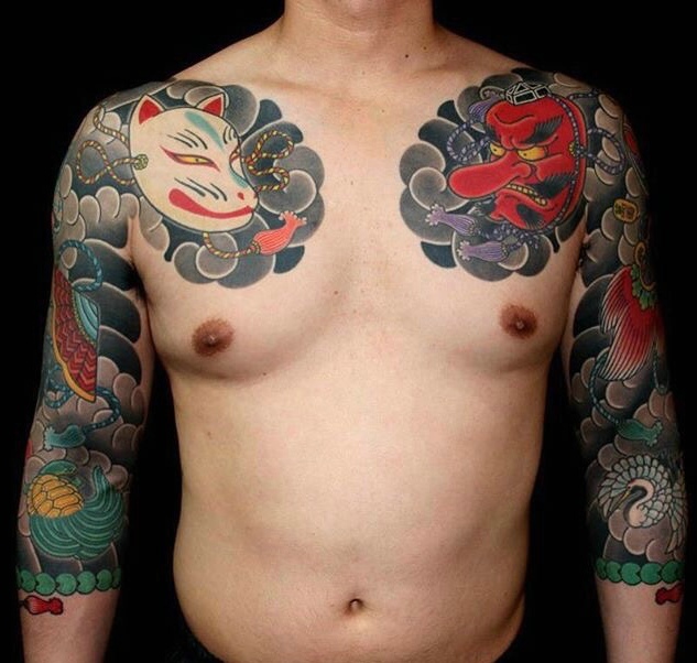 一组非常精彩的完美双半甲纹身图案