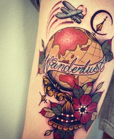 手臂地球仪纹身图案