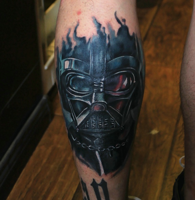 包小腿3d彩色机械纹身图案