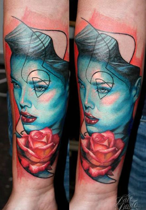 概念女性肖像纹身图案