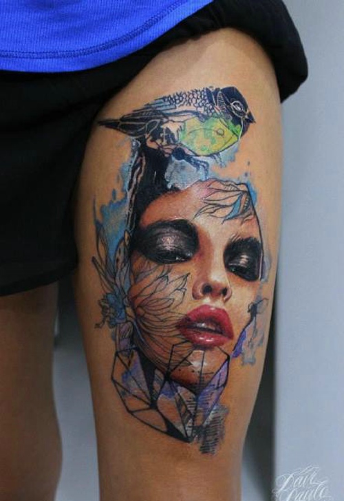 个性女性肖像纹身图案