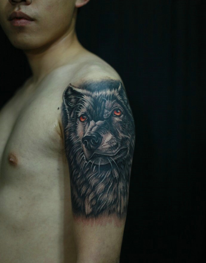 一匹3d野狼纹身图案让人不敢靠近