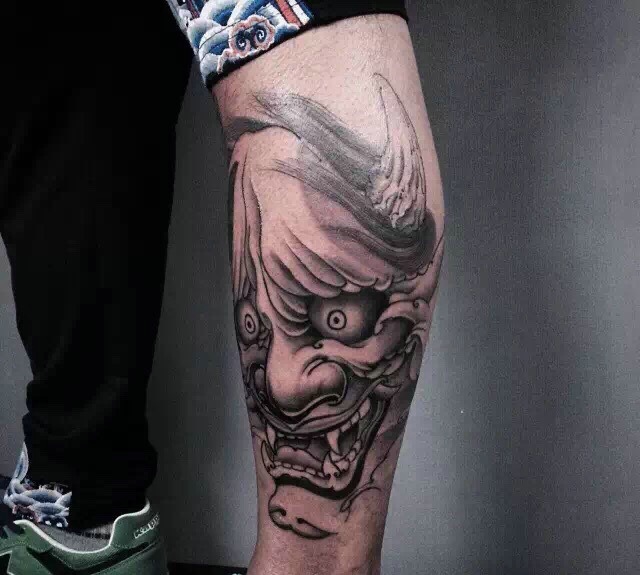 包小腿黑白般若纹身图案经典个性