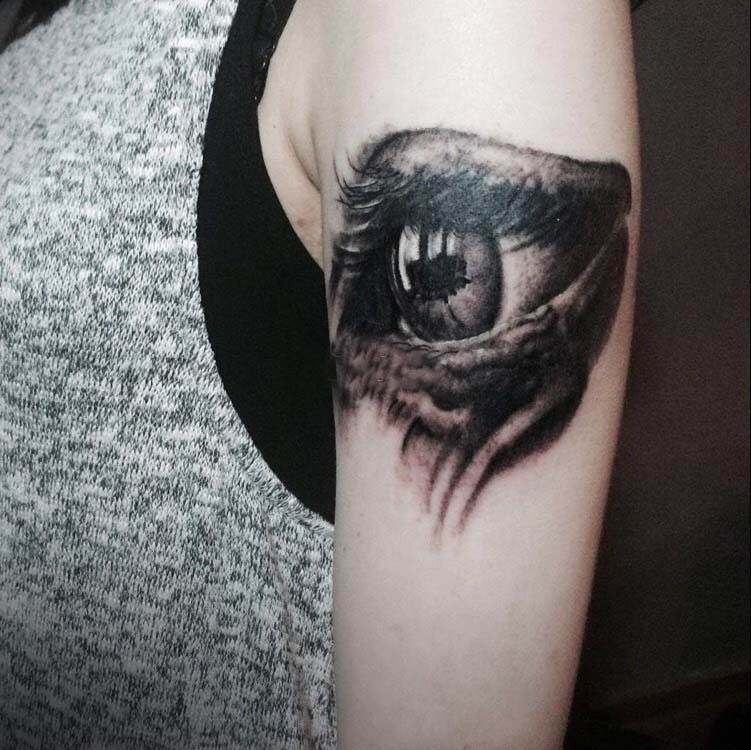 手臂3d眼球纹身图案十分逼真精致