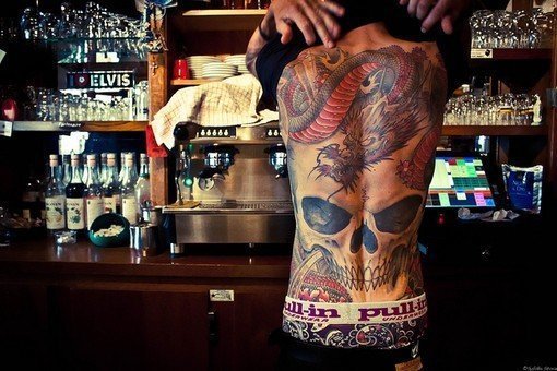 满背龙和骷髅纹身图案