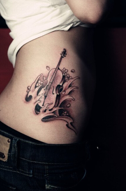 精美无伦大提琴纹身图案