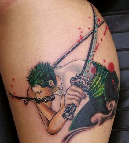 小腿海贼王索隆纹身图案